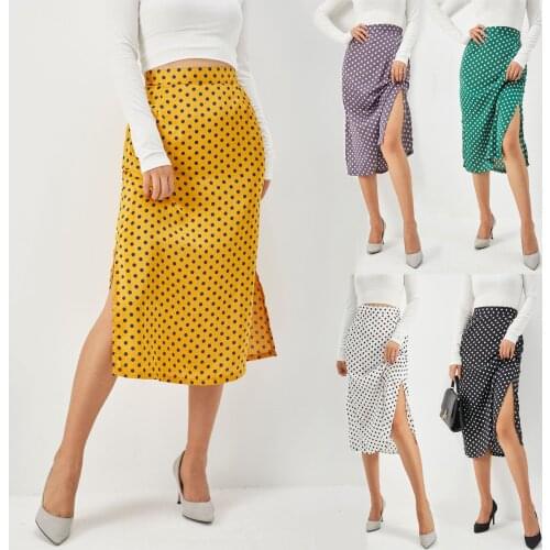 Summer Women Skirt Harajuku 2021 split satin bag hip waist long zipper wave point in skirts Skirt Women Sweet Elegant WSL4347