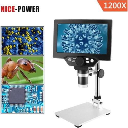 0-1200X USB Digital 12MP Microscope Video Microscope Electronic Built-in lithium Battery 7 inch HD LCD Soldering Microscope
