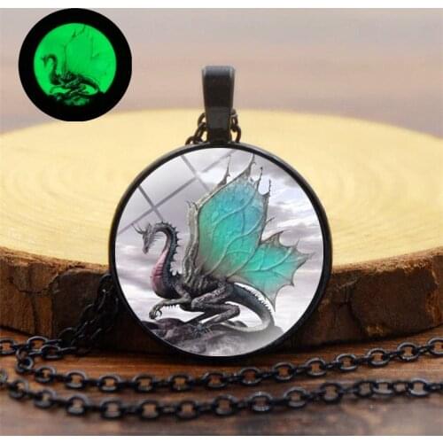 2020 Fashion Luminous Glass Alloy Dome Pendant Necklace Fly Dragon Pattern Classic 3 Colors Chain Glowing Necklace Men Jewelry