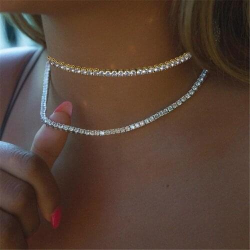 3mm-6mm Round Cut Tennis Necklace For Women Fashion Ice Out Chains Hip Hop Gold Chain Men Jewelry