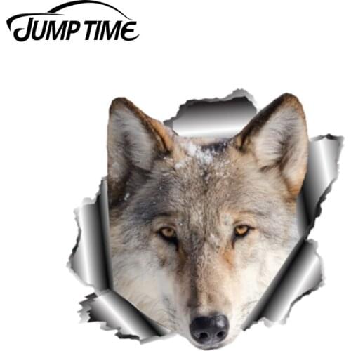 JumpTime 13cm x 12cm Wolf Funny 3D Animal Car Sticker Rear Windshield Decal Waterproof Car Accessories Window Hood For Car