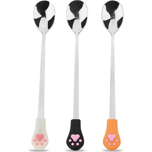 Stainless Steel Cute Cat Claw Candy Tea Drink Spoon Tableware Coffee Spoons Fruit Fork Dessert Spoon Kitchen Supplies