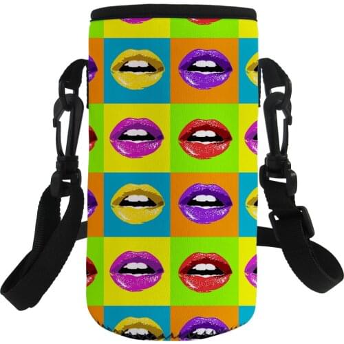General 500-1000ML Colorful Lips Printing Water Bottle Holders Insulated Neoprene Water Bottle Cover Sleeve Strap Shoulder Pouch