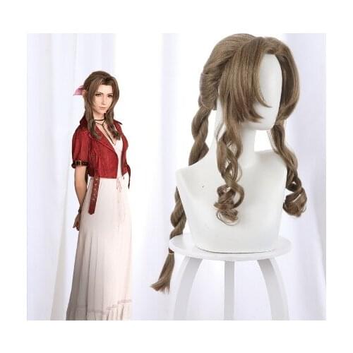 FF7 Final Fantasy VII Aerith Gainsborough Wig Cosplay Prop Hair Brown Twist Braid Women 80cm Wigs Party Fancy Dress Prop
