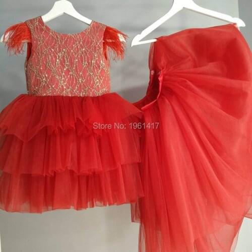 New Style Girls Dresses Wedding Bridesmaid Red Lace Hollow Dress 3 4 5 6 7 8 Years Girls Summer Children Clothes Kids Clothing