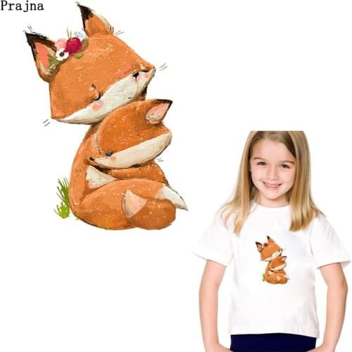 Prajna Lovely Fox Stickers Patches Iron On Transfers For Baby Kids T-shirt Hoodies Applique Stickers For Clothes Decoration DIY