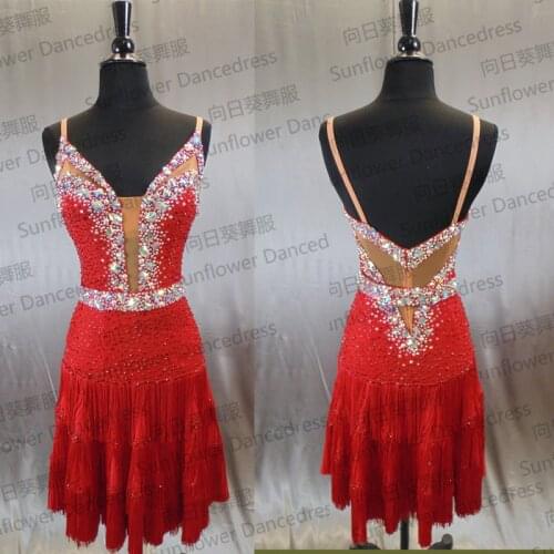 Rumba Jive Chacha Latin Dance Dress,ballroom dress,dance wear, fringe latin dress , DressSunflower Dance Dress,red