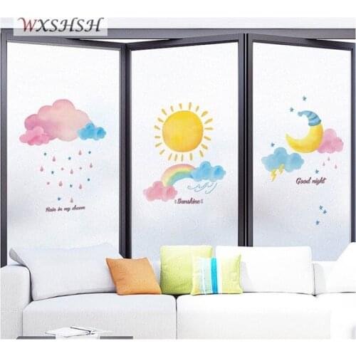 Custom Size Glass Film Static Cling Cute Hand Painting Pattern Privacy Protection Removable Frosted Decorative Foil 40cmx60cm