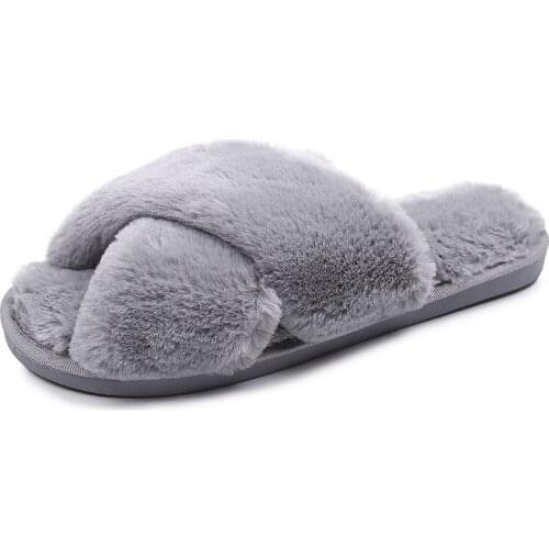 Women House Slippers Faux Fur Fashion Winter Warm Shoes Woman Slip on Flats Female Slides Black Pink cozy home furry slippers