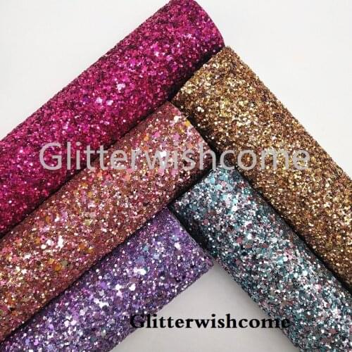 Glitterwishcome 21X29CM A4 Size Vinyl For Bows, Iridescent Chunky Glitter Leather fabric Vinyl for Bows, GM120A