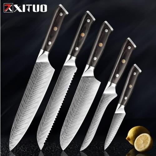 XITUO Laser Damascus Kitchen Knife Japanese Chef Knife Stainless Steel Meat Chopping Cooking Cleaver Peeling Santoku Knife New