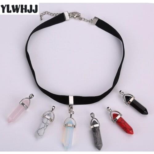 YLWHJJ brand new fashion bullet choker necklace for women black velvet girls crystal natural stone glass jewelry Bijoux Collares