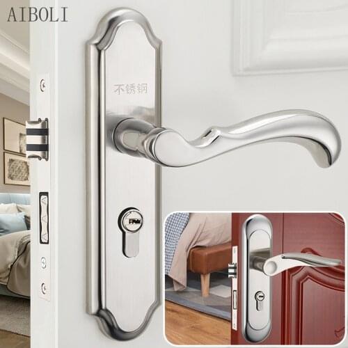 Stainless Steel Bedroom Door Lock European Style Indoor Lock Modern Minimalist Room Door Lock Silent Mechanical Door Lock