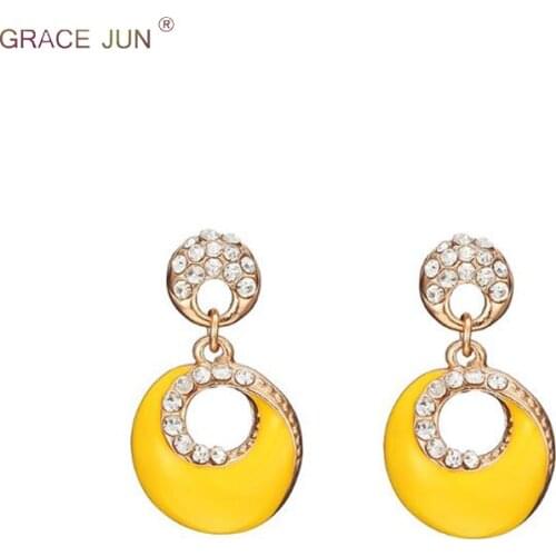 Top Quality Clip Earrings for Women Luxury Fashion Ear Clip Enamel Rhinestone Round Hollow-out No Pierced Earrings Korea Style