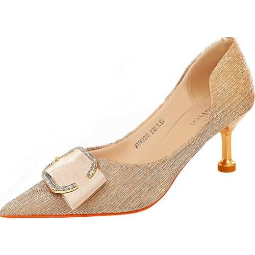 Women Pumps High-heeled Shoes Metal Belt Buckle Womens Heels Point Toe Shallow Womens Shoes