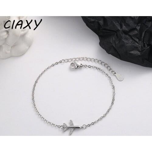 CIAXY 925 Sterling Silver Inlaid Zircon Paper Airplane Bracelets for Women Simple Design Aircraft Bracelet Summer Jewelry