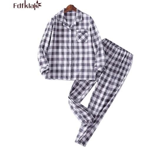 Womens Pajamas Set Spring Autumn Homewear Full Cotton Pyjamas Women Simple Lapel Plaid Shirt + Pant Two Piece Sleepwear Pijama