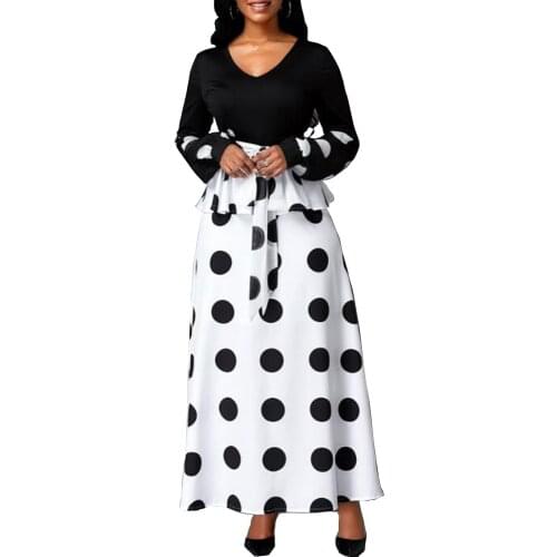 Elegant Sexy V-neck Ruffles Long Party Dress Women 2020 Summer Autumn Casual Plus Size Slim Dot Print Ball Gown Maxi Dresses 5XL