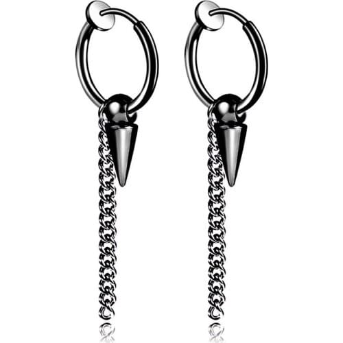 1 Pair 2PC Punk Rock Titanium Steel No ear hole Earrings Long Tassel Arrow Clip Earring Male Female Fashion Jewelry