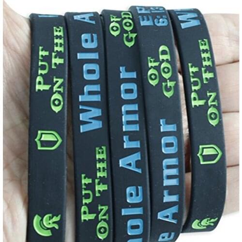 300PCS Power Faith Bible Verse Christian Religious Put on the Whole Armor of God Ephesians 613 17 silicone bracelet wristband