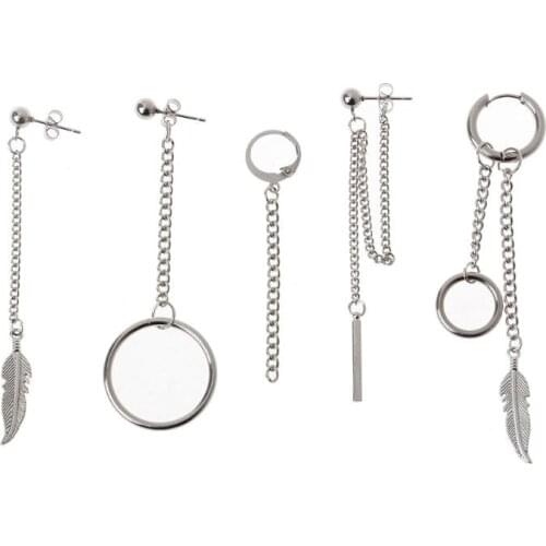 5Pcs KPOP Cool Boys Girls Long Chain Drop Earrings Kit Korean Fashion Jewelry