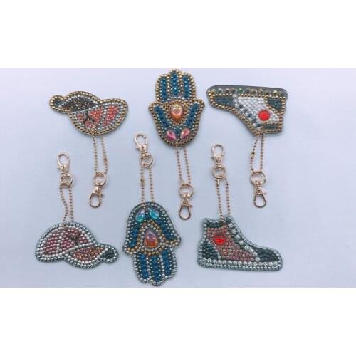 6Pcs/set Diamond Keychains Hot sale" Hat Shoes Hand" Keyrings Diamond Painting Embroidery Cross Stitch Bag Beautiful Decoration