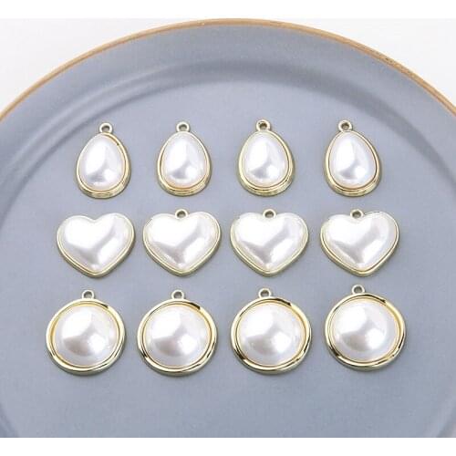 6pcs Retro round love drop pendant Geometric Heart-shaped Earrings For Women highlight pearl earring DIY material accessories