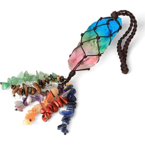 7 Chakra Healing Crystals Hanging Ornament Raw Clear Quartz Stones Gemstone Home Indoor Car Decoration for Good Luck