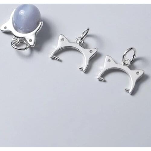 925 Sterling Silver Necklace Kitty Connector Clasp Charms Fit 8.5mm DIY Jewelrys Silver Semi-finished Clip Bead Buckle Pendant