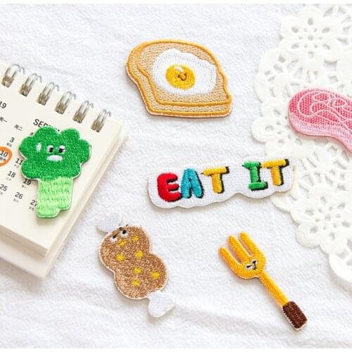AHYONNIEX Toast Steak Girl Embroidery Repair Patch Bag Jacket Jeans Cartoon Iron On Patches for Clothes Glue Sticker Parches