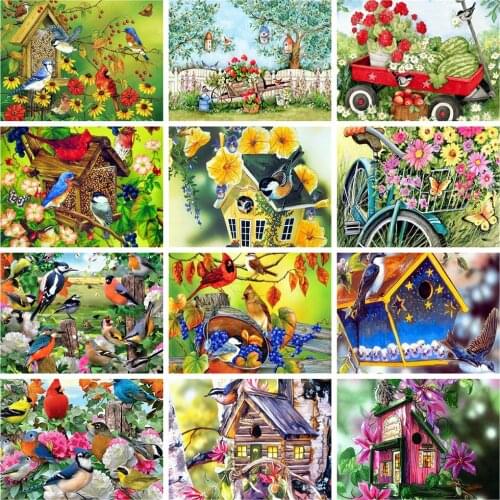 HUACAN Full Square 5d Diamond Painting Animal Mosaic Bird DIY Diamond Embroidery Flower Wall Art Craft Kit
