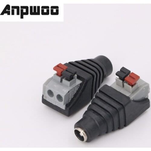 ANPWOO DC Jack Power Female Plug Adapter 5.5*2.1 DC Jack Push Fastening Type 12V Connector CCTV Cameras Socket Adapter