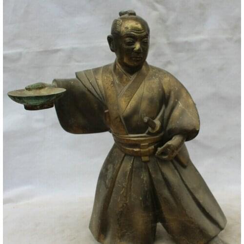 Fast shipping USPS to USA S2359 16" Ancient Japan Japanese Bronze menfolk man hold Bowl warrior knight Statue