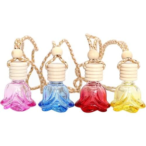 Flower Shape Car Perfume Bottle Perfume Pendant Air Freshener Hanging Glass Bottle for Essential Oils Auto Ornament