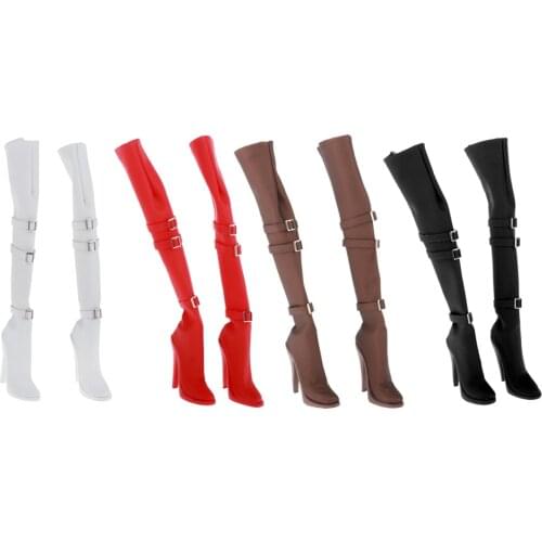 Action Figure Doll High Heel Boots 1/6 Scale PU Leather Female Shoes Outfit Accessories - White, Red, Brown, Black