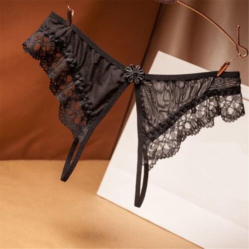 Erotic womens underwear open file split open sexy temptation lace thong low waist Underpants
