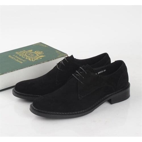 European version of formal leather shoes, frosted leather mens shoes, British retro round toe lace up feathers