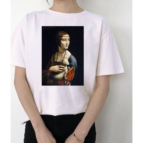 Mona Lisa Aesthetic Harajuku T Shirt O-Neck Tops Tees Summer Female T-Shirt Fashion Ladies Funny T-shirts White Tees