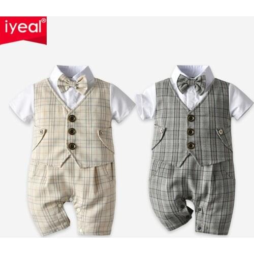IYEAL Newborn Baby Clothing Summer Gentleman Rompers Baby Boys Cotton Jumpsuit Baby Body Clothes Newborn Jumpsuit for Birthday