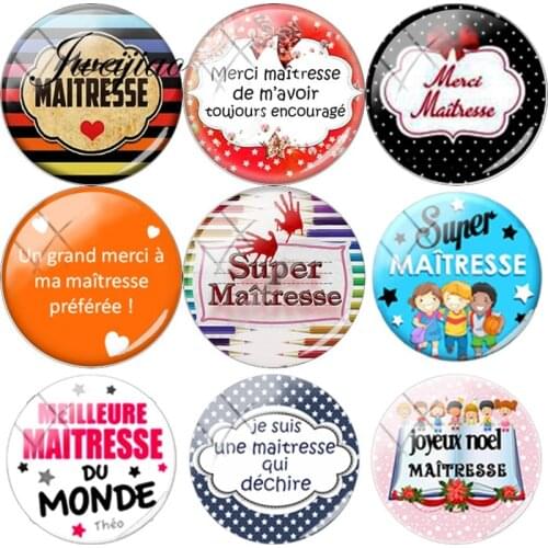 JWEIJIAO 5pcs/lot Merci Super Maitresse DIY Glass Cabochon Dome Charms For Custom Keychain Necklace Earrings Mothers Gift