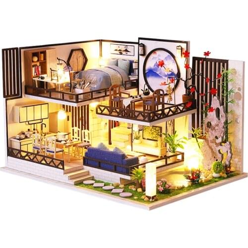Doll House Furniture Wooden Miniature DIY Kit with Dust Cover Music Box Assemble Crafts Toy Best Birthday Gift For Children Girl