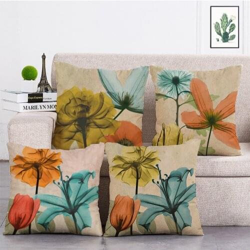 Tulip with three flowers Printed Cushion Cover Linen Throw Pillow Car Home Decoration Decorative Pillowcase T478