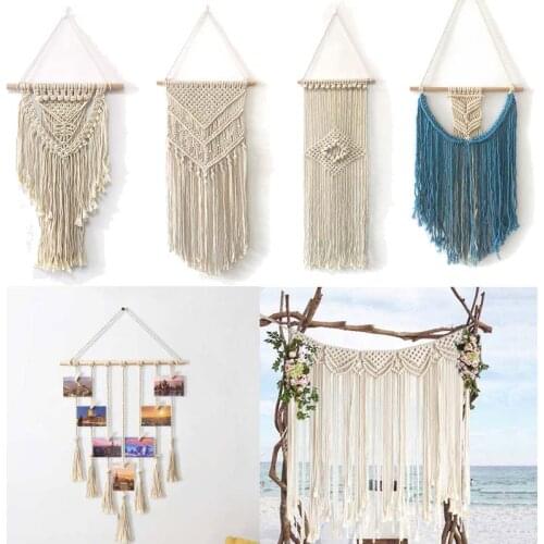 Macrame Wall Art Handmade Cotton Wall Hanging Tapestry with Lace Fabrics Bohemian Hanging Decoration for Birthday Party