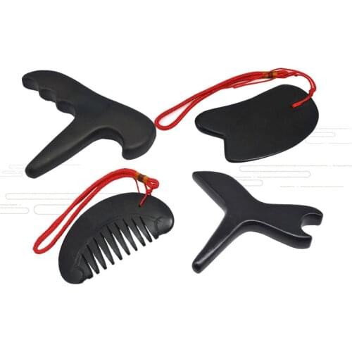 Health Care Massager Natural Black Obsidian Jade Guasha Board Face Acupoint Scraping Jade Facial Massage Tools SPA Scraper Stone