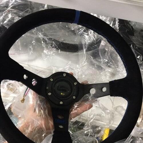 OM Universal 14 inches 350mm Car Sport Steering Wheel Racing Type Suede Leather with Logo
