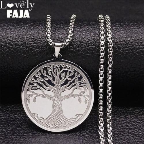 Viking Tree of Life Stainless Steel Chain Necklace Women/Men Round Pendant Necklace Jewelry chaine acier inoxydable NXH162S03