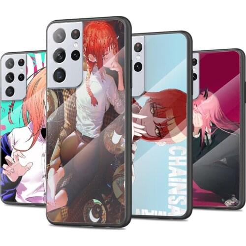 Tempered Glass Hot Now Luxury Cover Anime Chainsaw Man girl For Samsung Galaxy S21 Ultra Plus 5G Shockproof Shell Phone Case