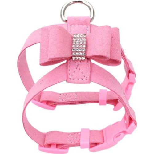 Multicolor Chest Strap With Buckle Hot Drilling Sparkling Bow Pet Dog Cat Harness Leather High Quality Pet Collar