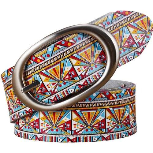 Fashion genuine leather belts for women Quality printing plaid belt woman Pin buckle girdle Cow skin strap female width 3.5 cm