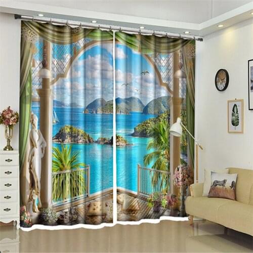 Customized Sea view pattern Luxury 3D Blackout Window Curtain Drapes For Living room Bed room Hotel Wall Tapestry Cortinas